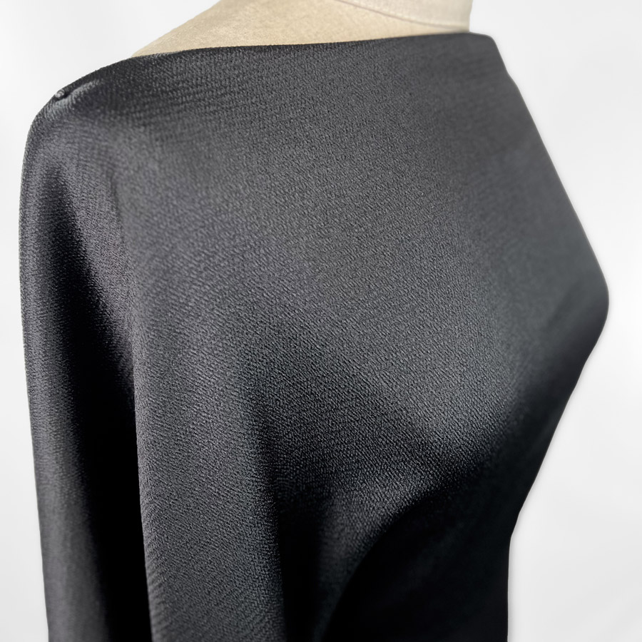 Ex-Designer Poly Viscose Dress Fabric - Hammered Satin Black