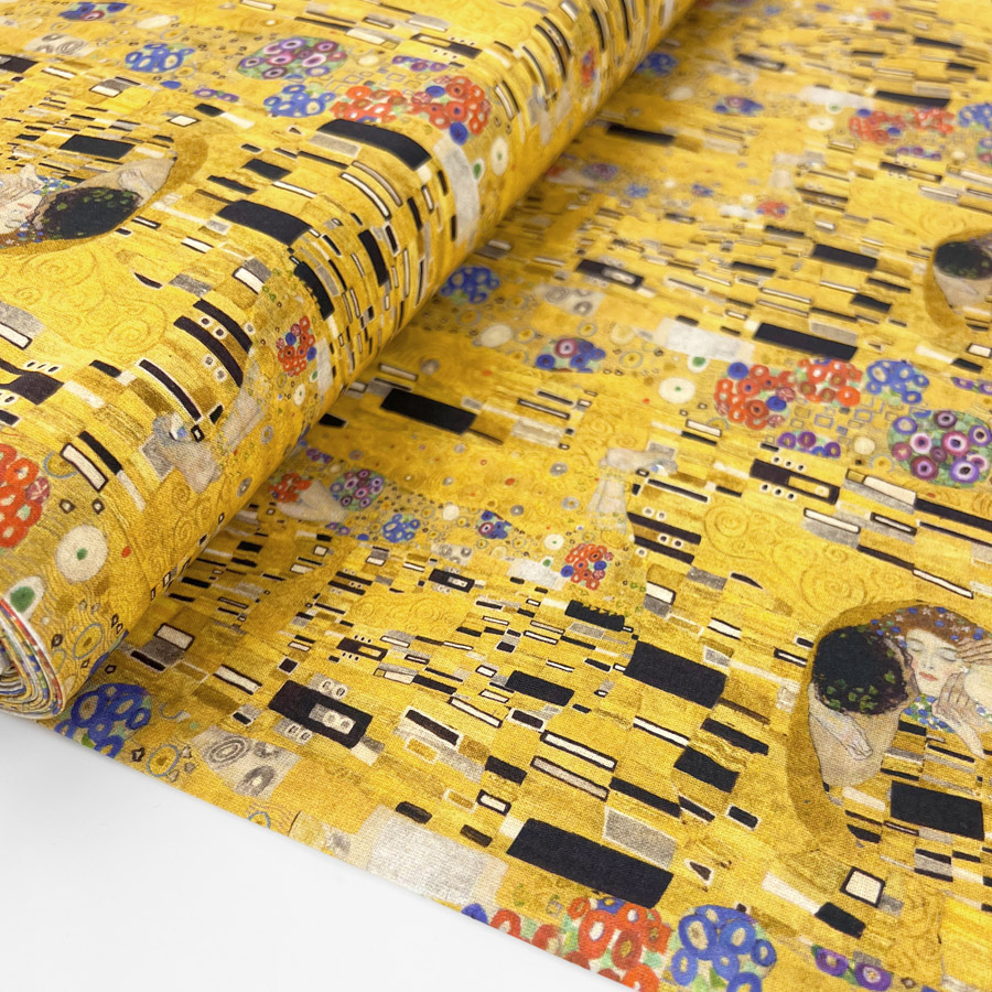 Gustav Klimt Printed Fabric | Premium Cotton - Kissing Klimt