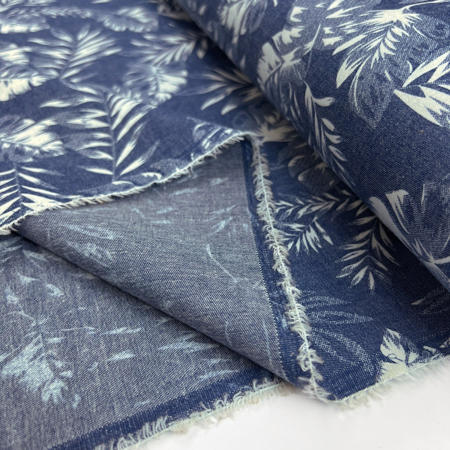 Palm Tree Printed Cotton Chambray Fabric by the Metre