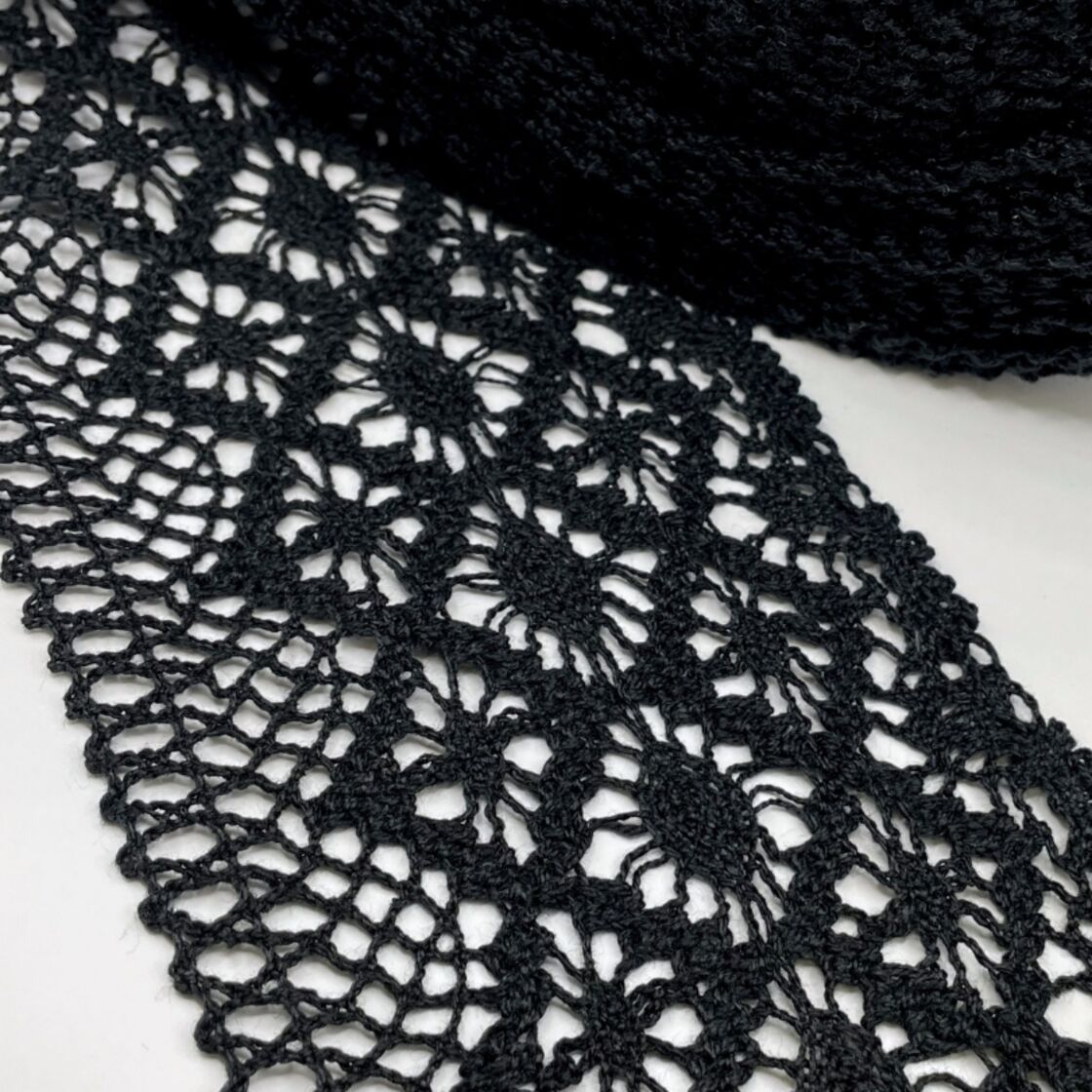 European Black Cotton Lace Trimming with Triangular Edge - 3/8 - Crochet -  Lace - Trims