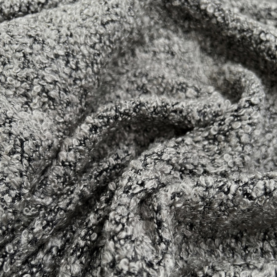 Polyester Boucle Black Knit Coat Fabric