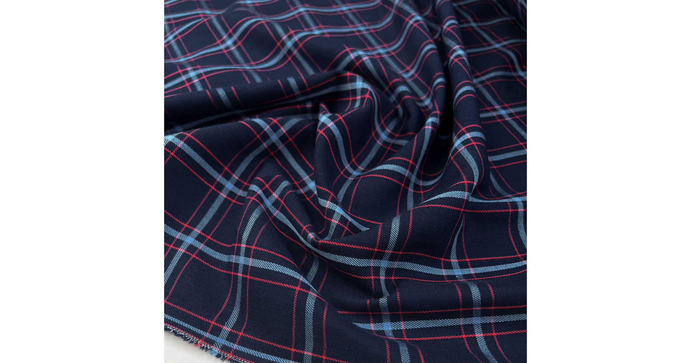 Japanese Designer Deadstock – Cotton Flannel - Plaid - Red/Sky Blue