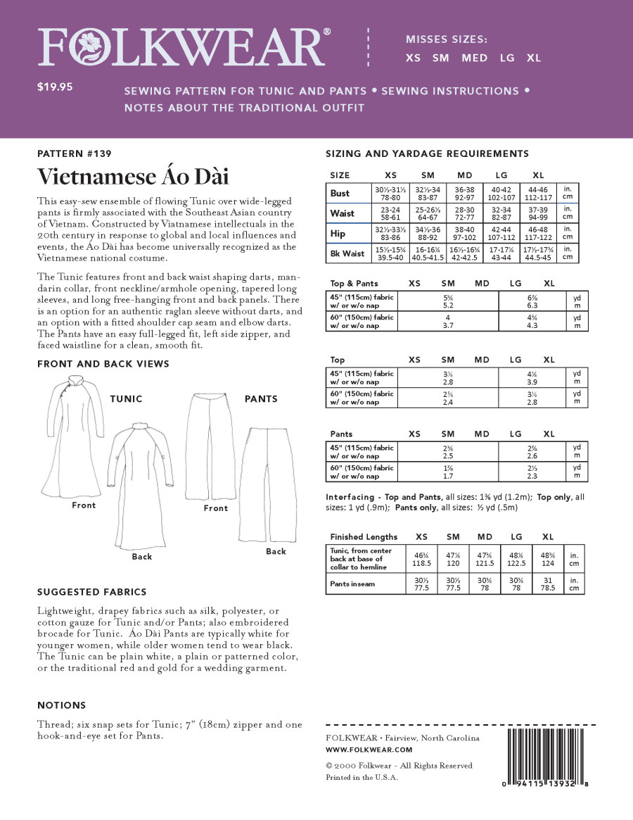 Folkwear Patterns - Vietnamese Ao Dai – Cloth Edit