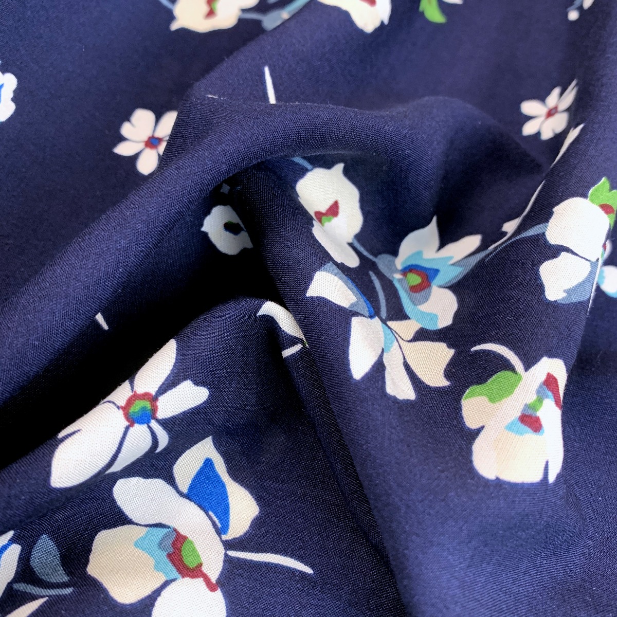 Viscose Challis Printed Lightweight Dress Fabric | Challis - Navy