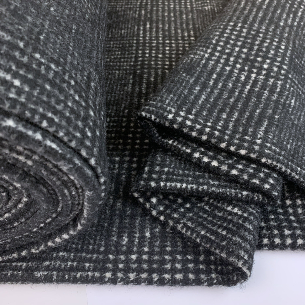 Black Grey Plaid Italian Wool Cashmere Coating Fabric Material