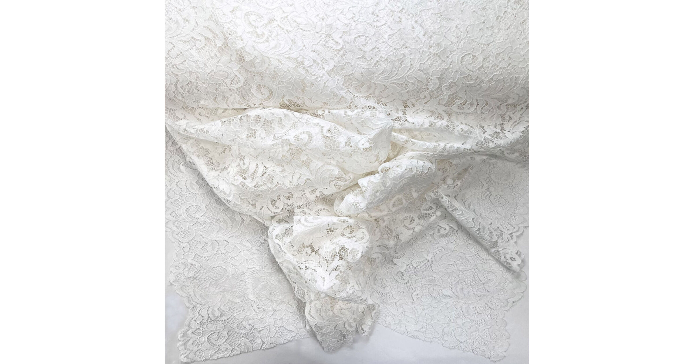 Floral Corded Dressmaking Fabric | Double Scallop Lace - Ivory