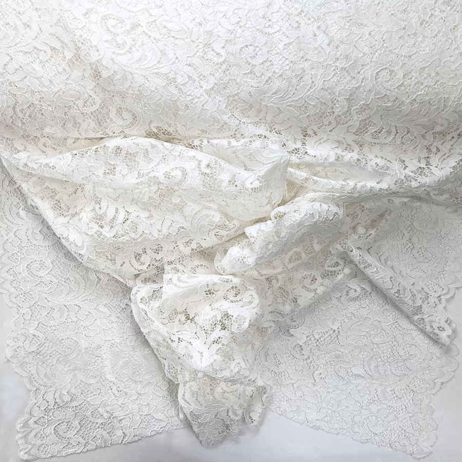 Ivory White Embroidered Cotton Lace Fabric/White Bridal Embroidered Wedding  Lace : : Home