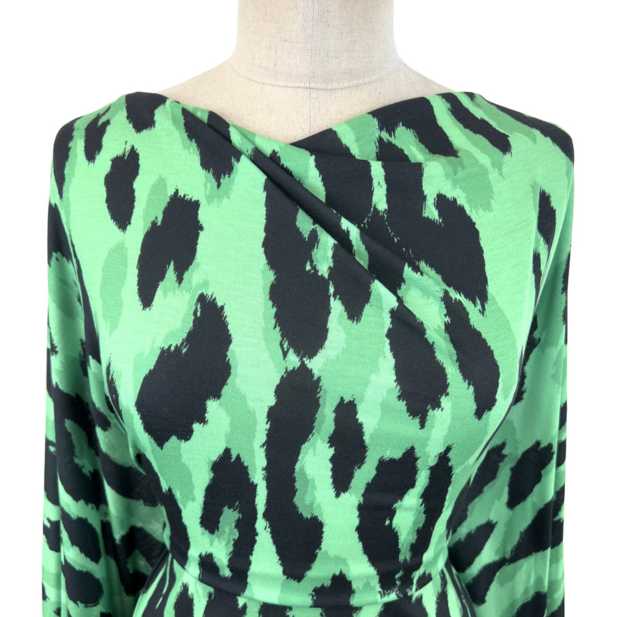 Polyester Bright Green & Black Stretch Jersey Fabric