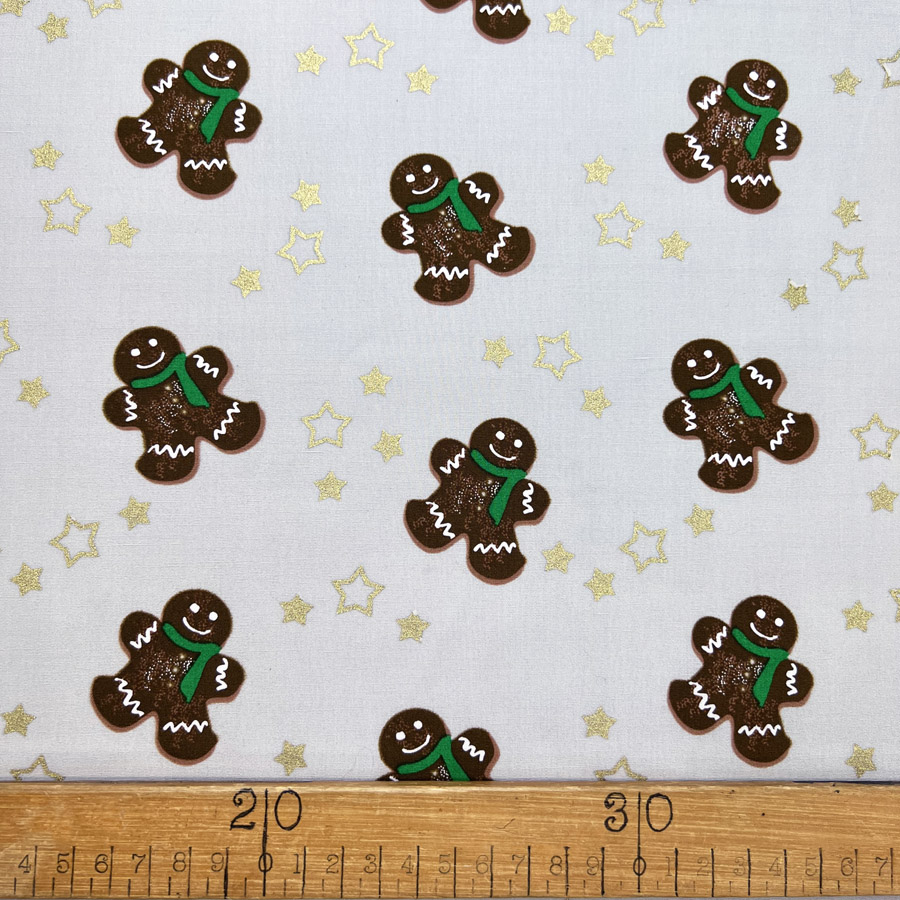 Grey Gingerbread Print Fabric | Christmas Poplin - Jolly Gingers