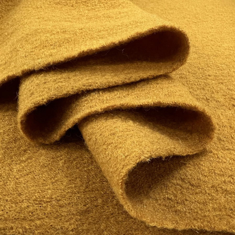 REMNANT 125cm - Boiled Wool Fabric - 100% Wool - Golden Yellow Ochre,  Mustard