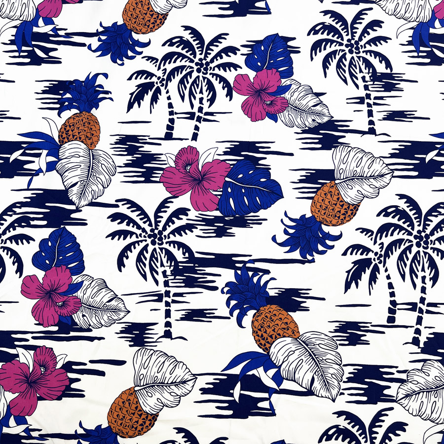 Palm Tree Printed Cotton Chambray Fabric by the Metre