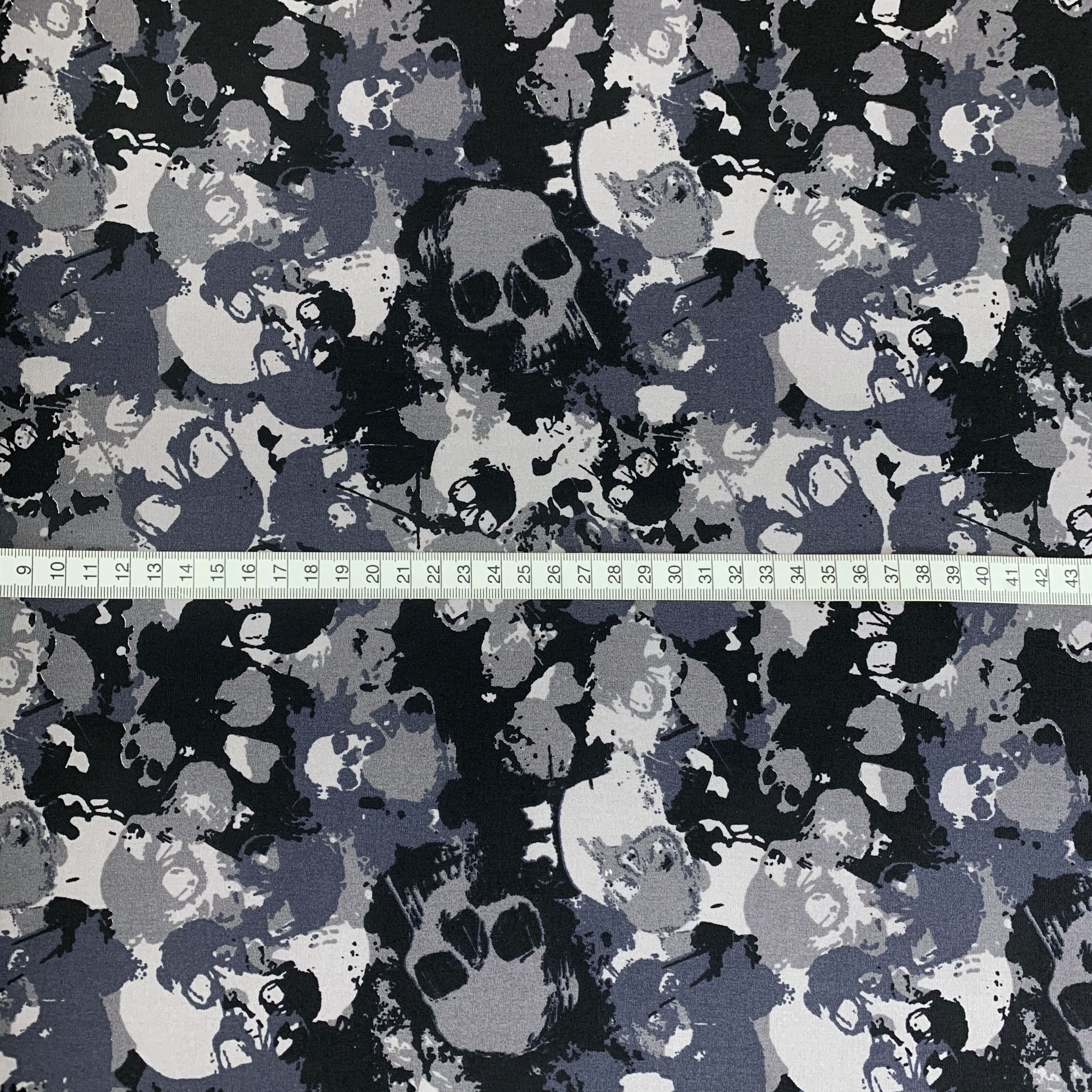 Cotton Poplin Dress Fabric  Poplin Print - Skulls - Camo Grey