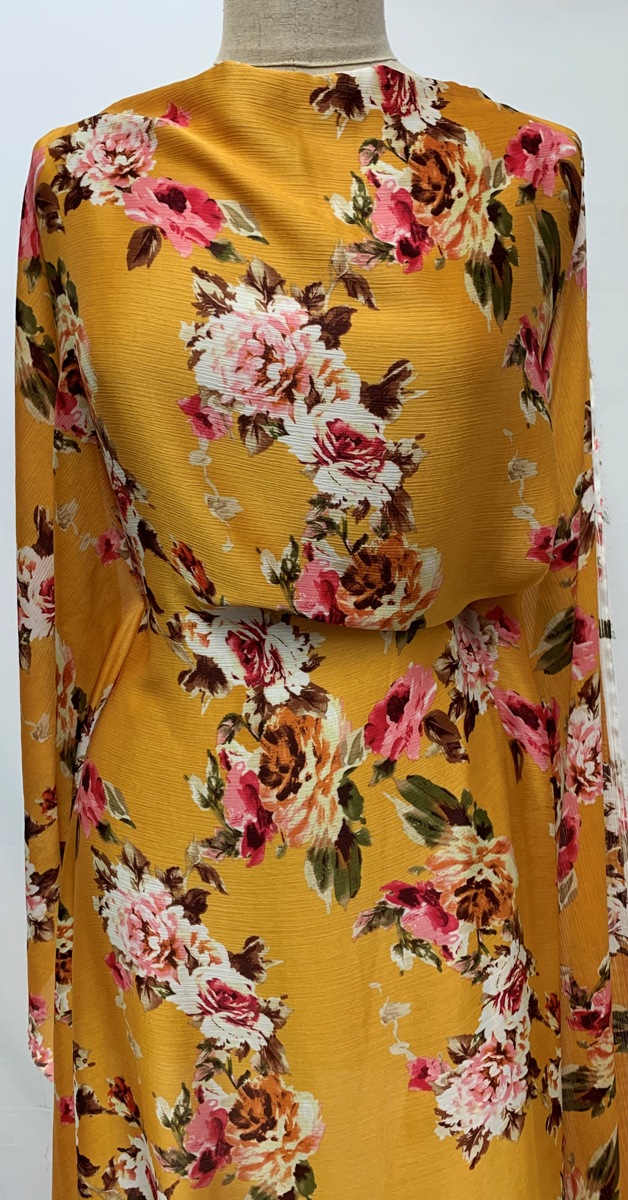 Cream floral chiffon fabric #50001 - Design My Fabric