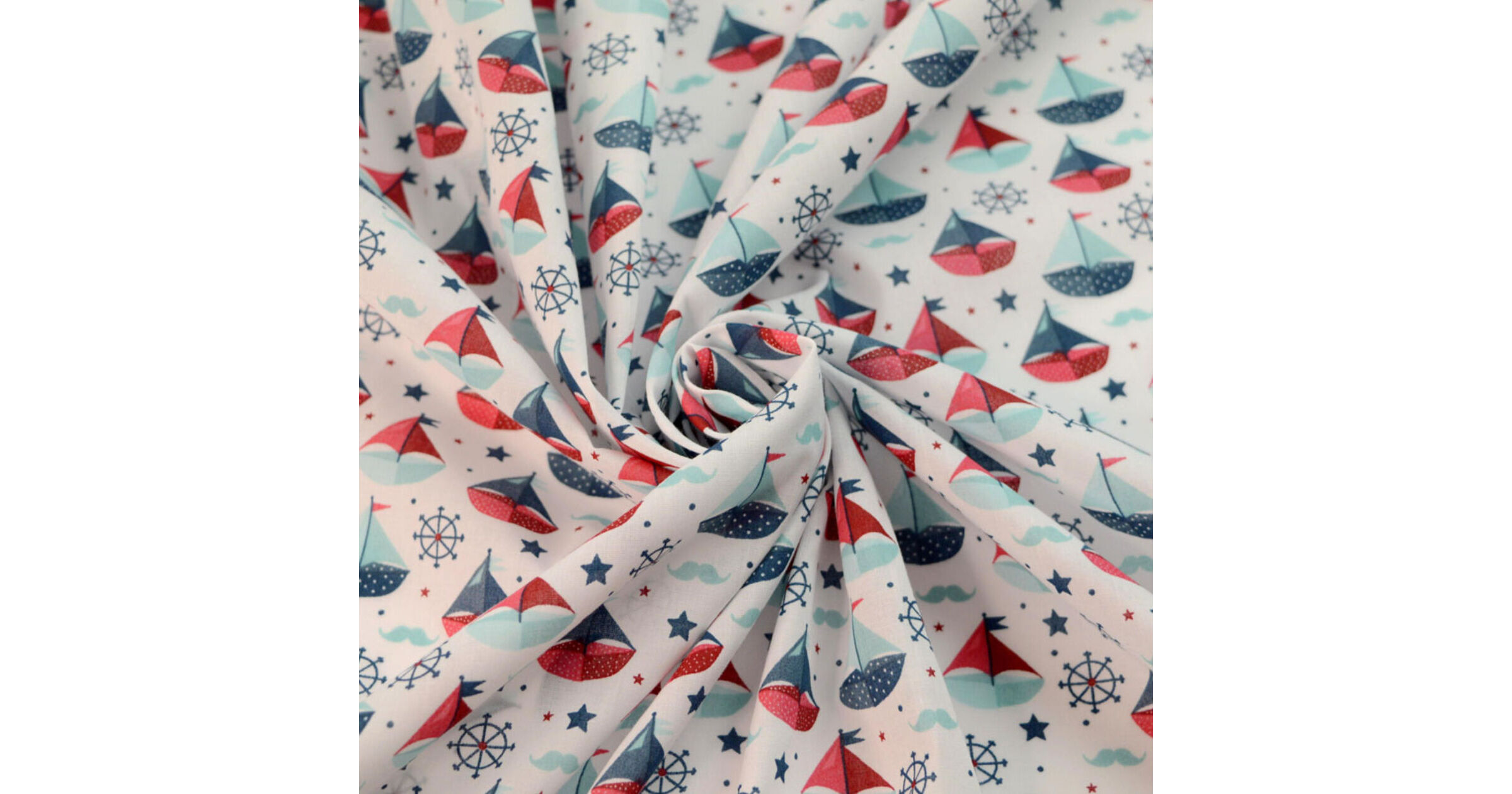 Boat & Moustache Poly Cotton Fabric | Pretty Polly - Sailor Boys