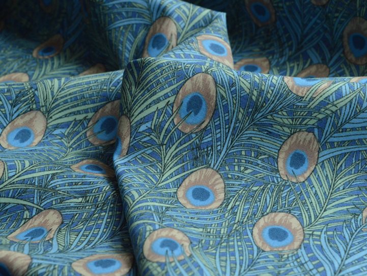 David Textiles 44 Cotton Peacock Feathers Fabric by the Yard, Blue 