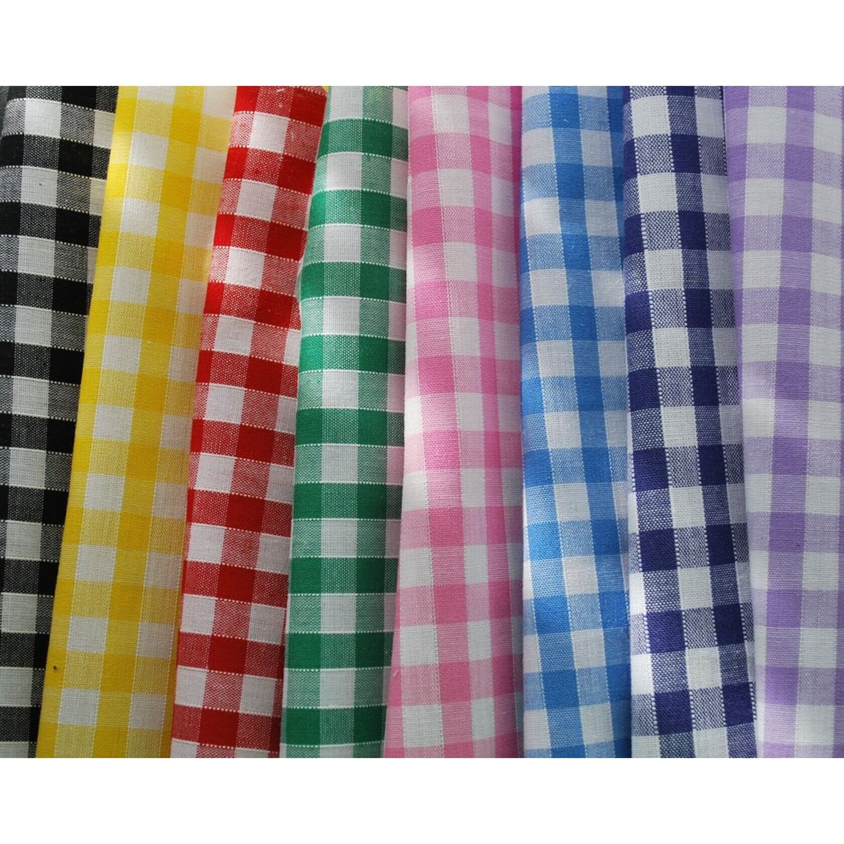 Gingham Check Cotton Curtain Fabric - Green - Buy Online