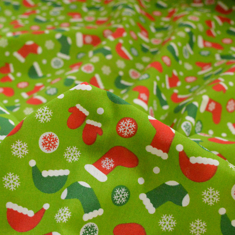 Christmas Poly Cotton Christmas Fabric With Santa Hats Stocking